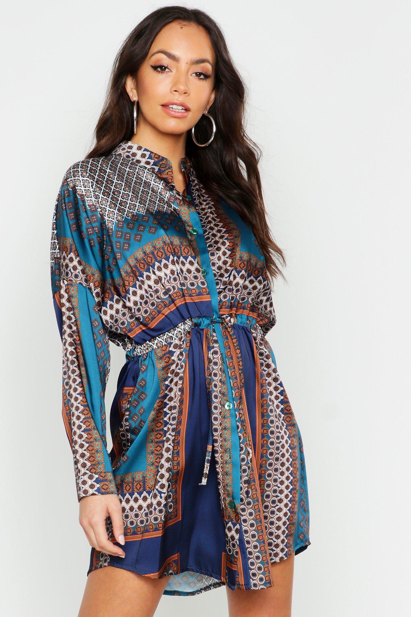 boohoo satin shirt dress