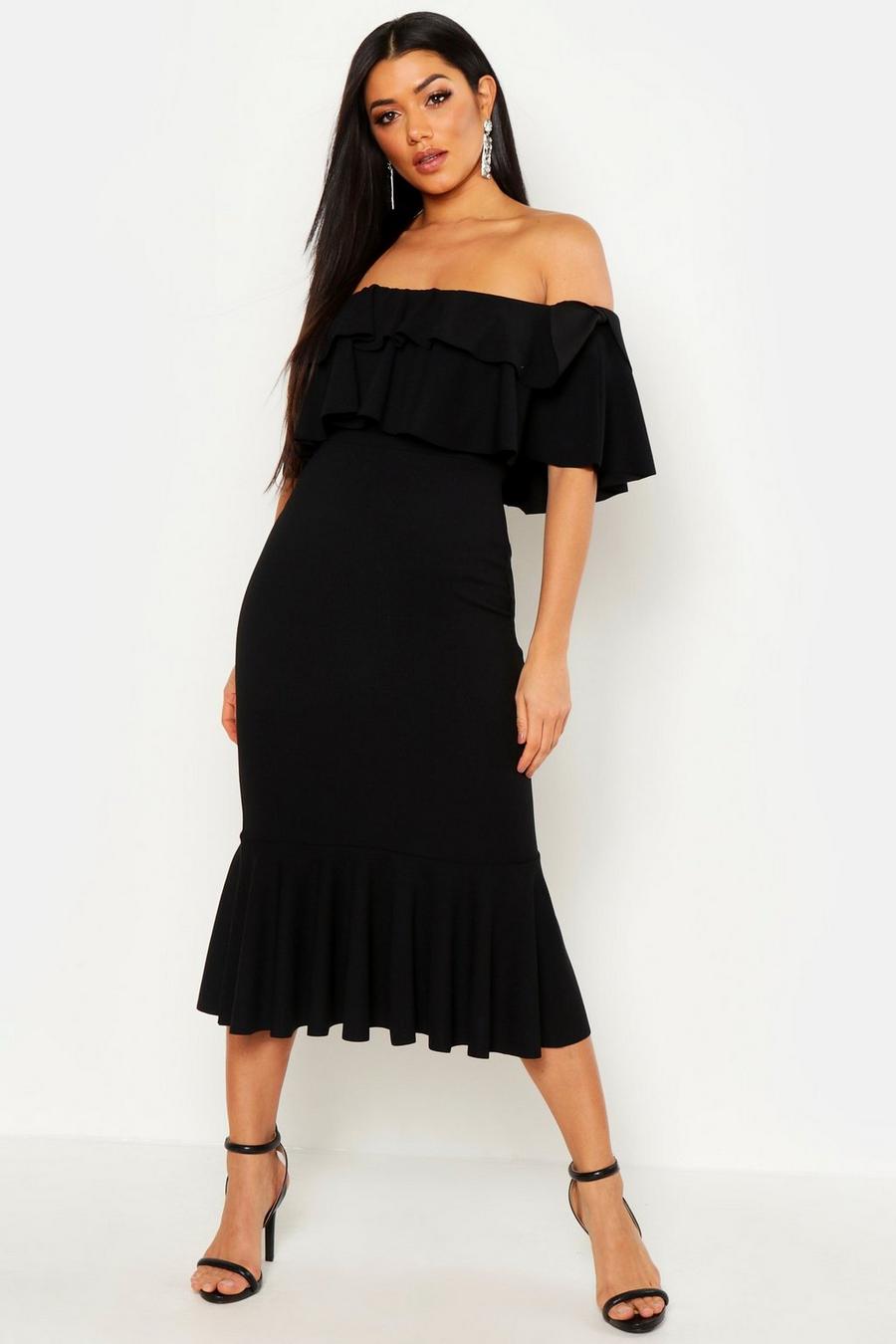 Off The Shoulder Double Frill Midi Dress image number 1