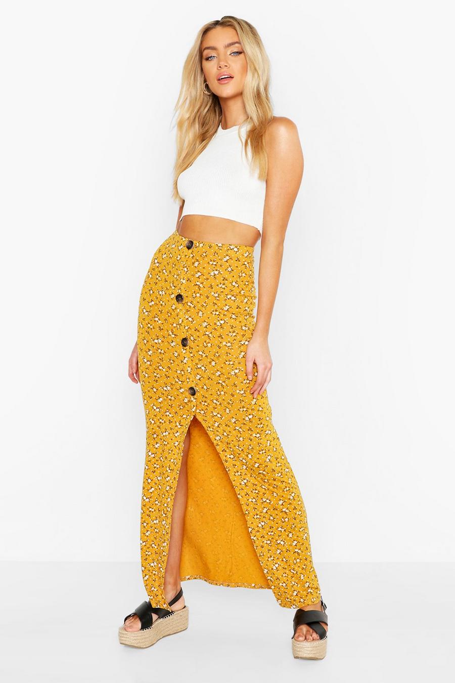Mustard Floral Ditsy Button Through Skirt image number 1