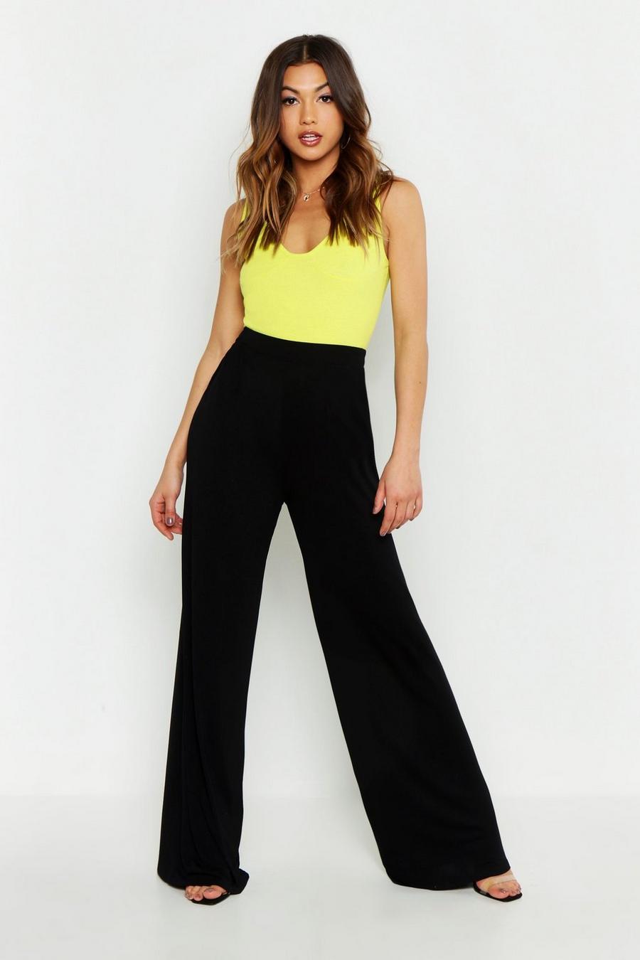 Black Basic Wide Leg Jersey Trousers image number 1