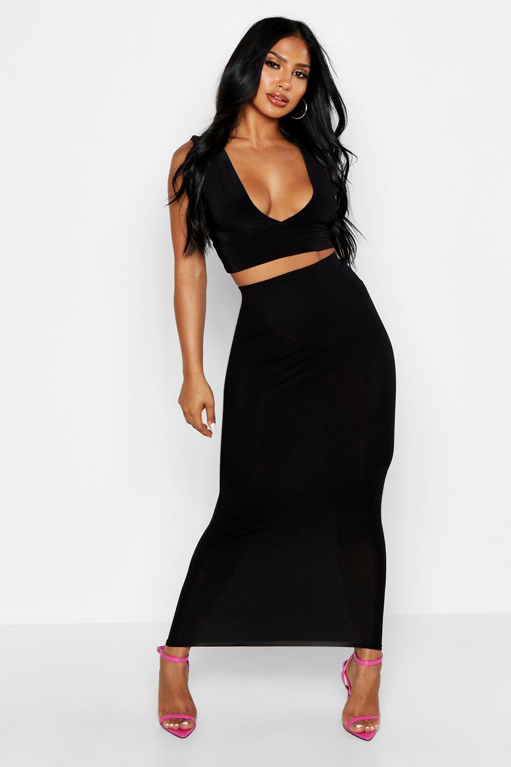 Jupe maxi noire en jersey basique | boohoo FR