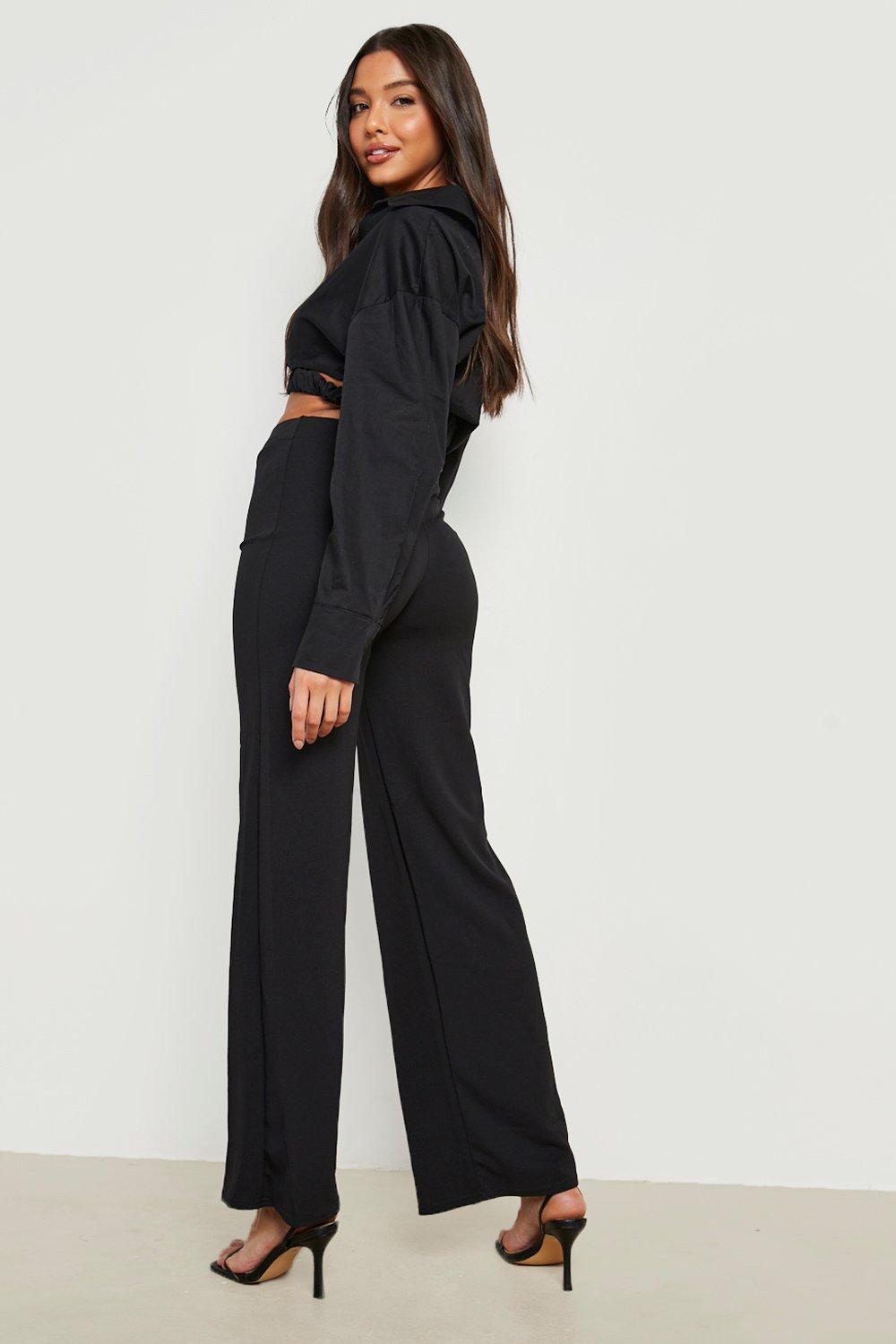 High Waisted Crepe Wide Leg Trousers