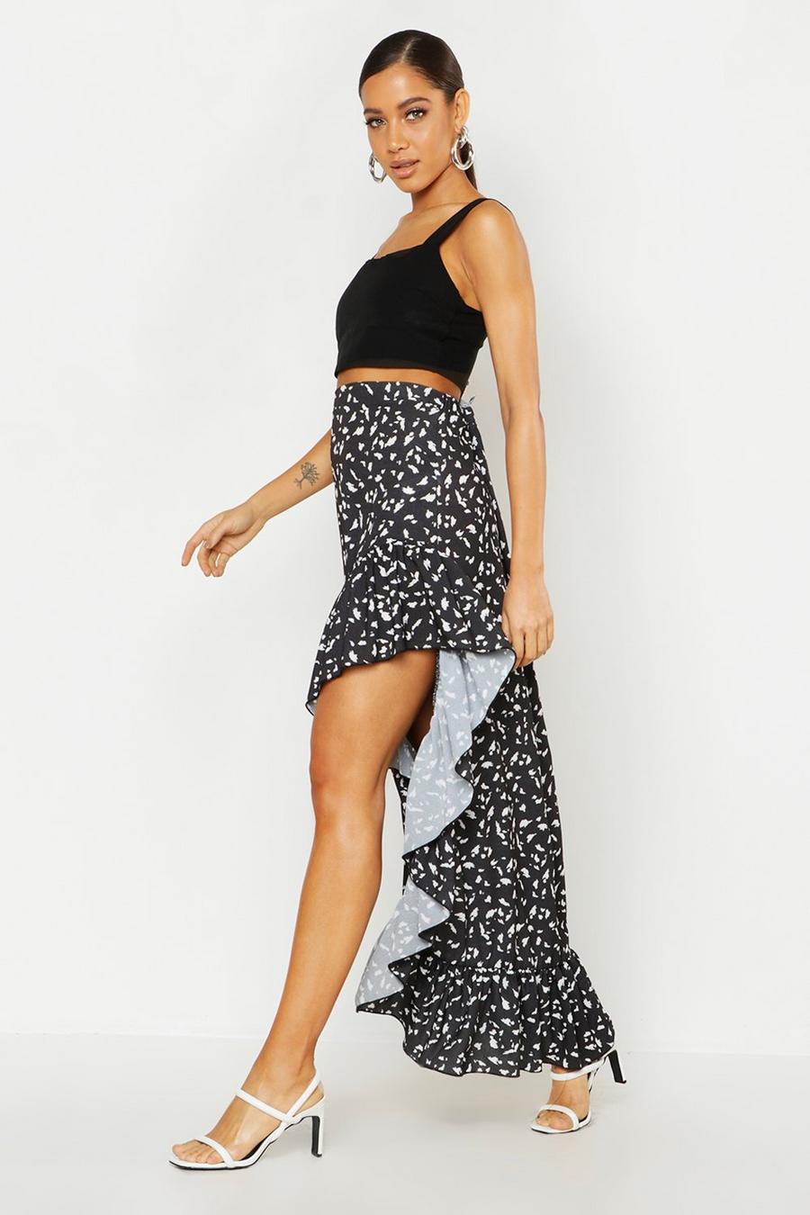 Black Dalmatian Print Ruffle Hem Skirt image number 1