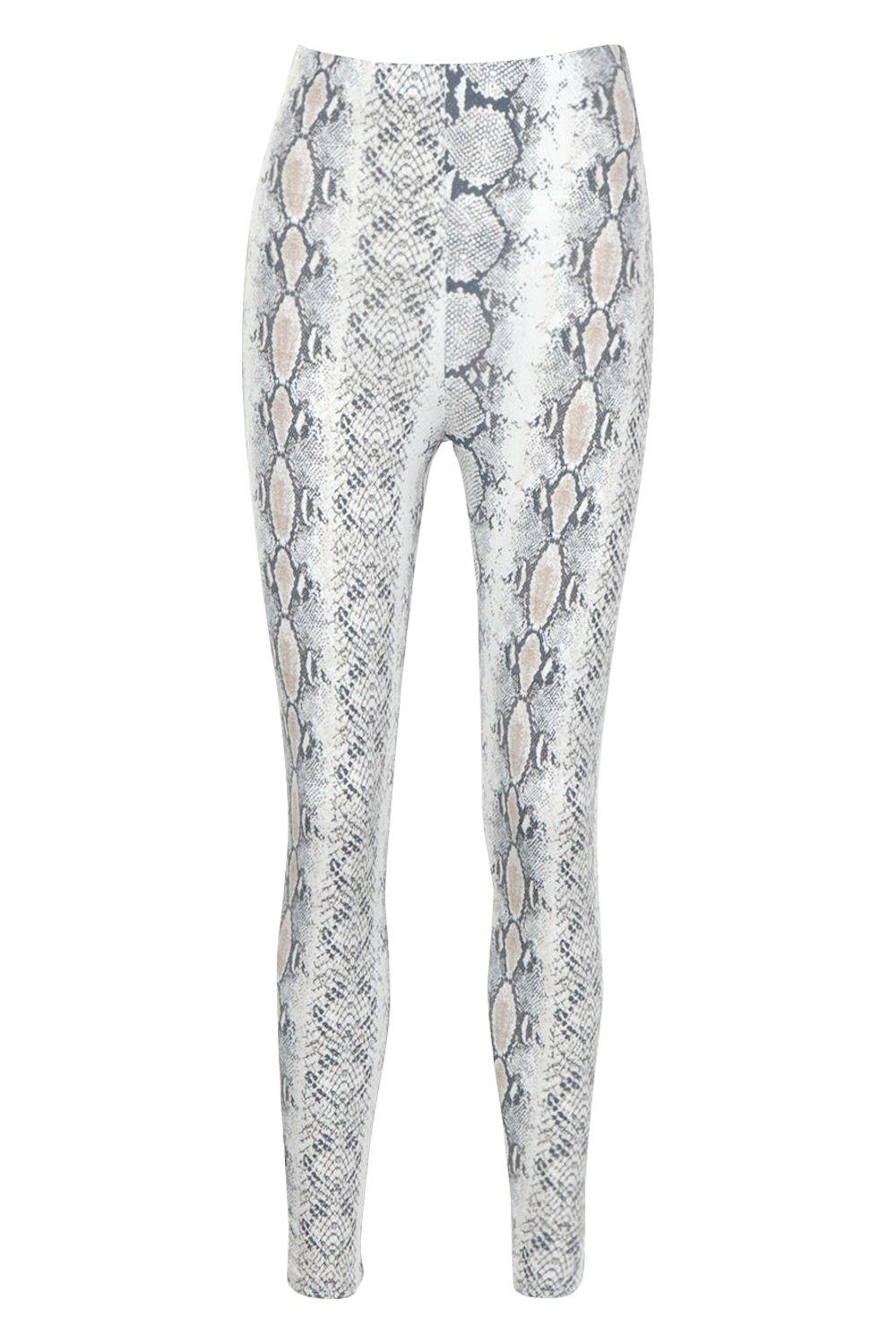 Grey Snake Print Leggings, Trousers