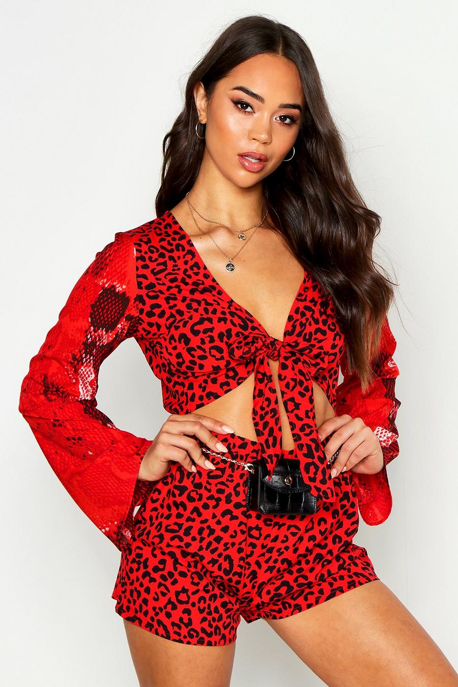 Mixed Animal Print Knot Front Playsuit image number 1