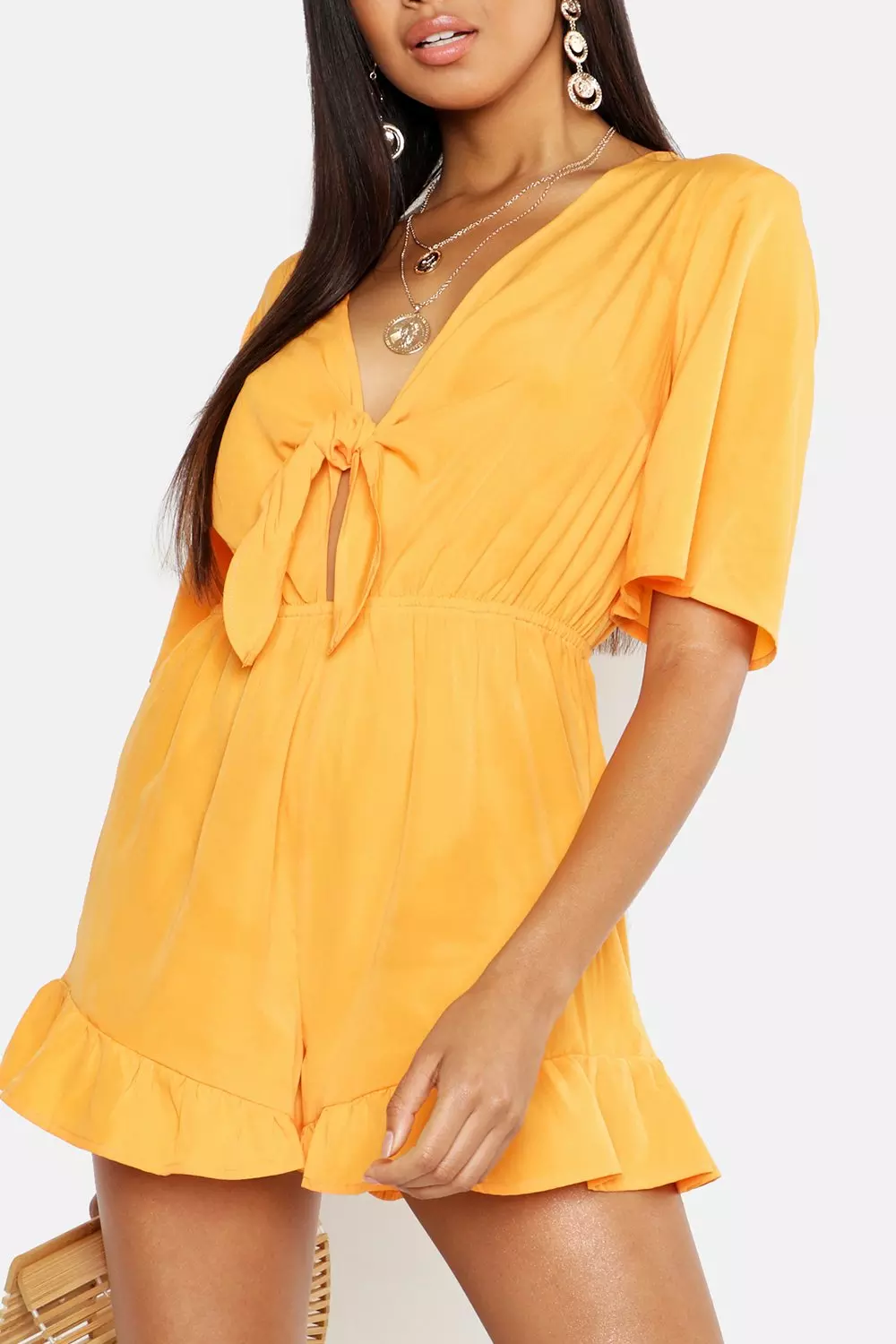 Black Ruffle Hem Knot Front Playsuit alternative image