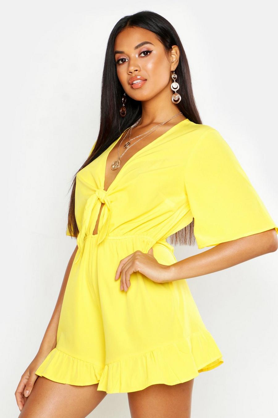 Yellow Ruffle Hem Knot Front Playsuit image number 1