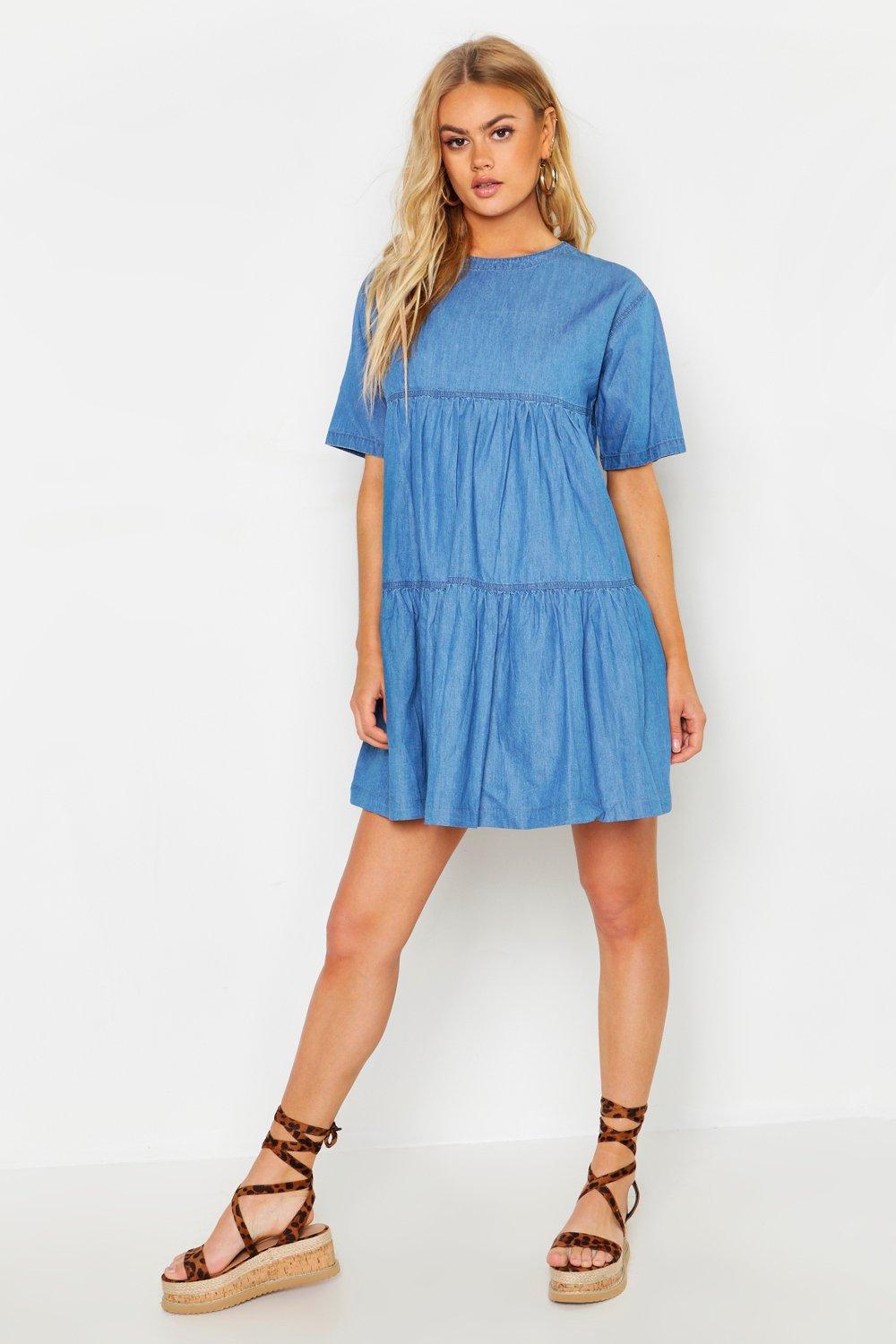 smocked denim dress