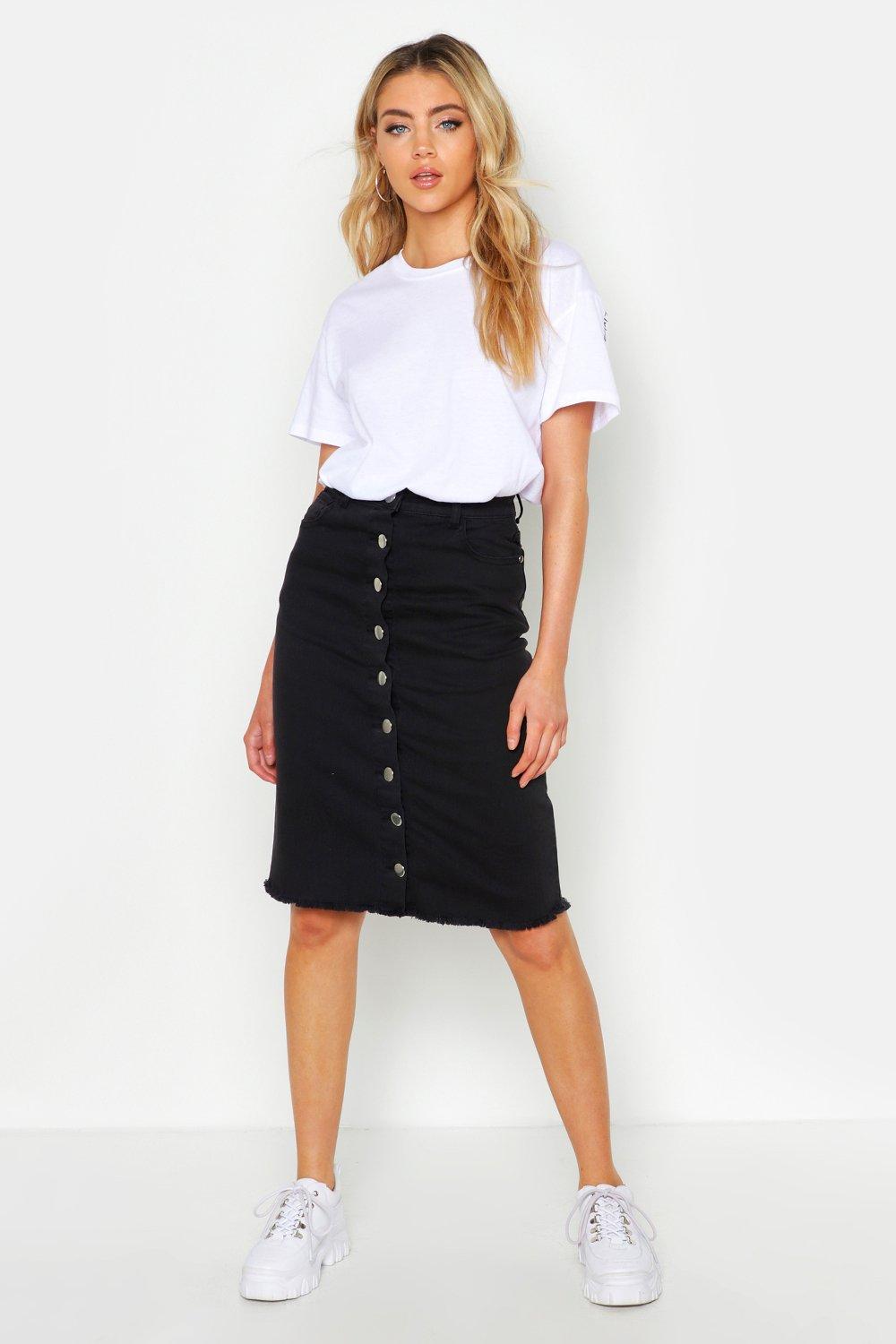 black denim skirt button front