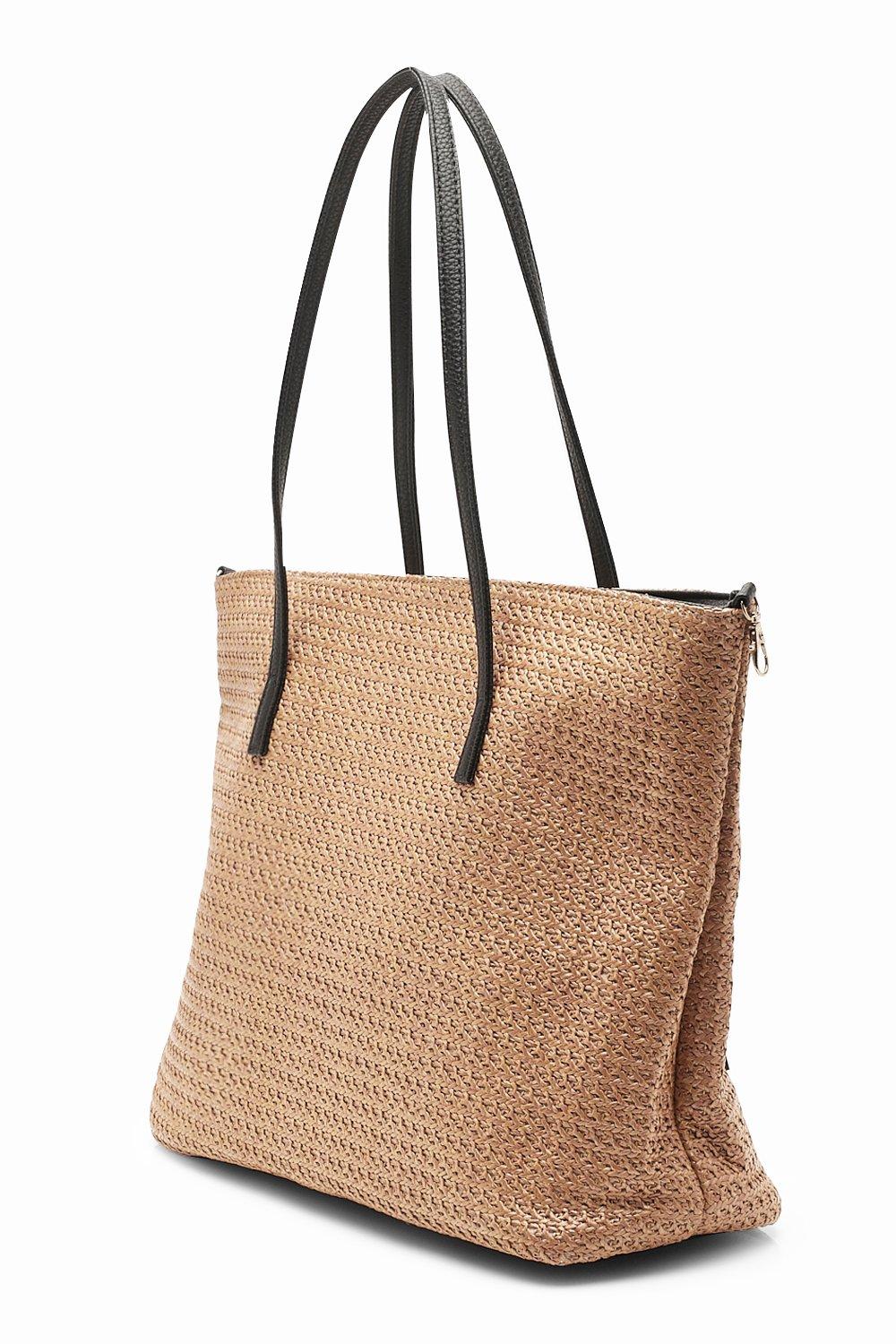 Boohoo Circle Handle Straw Bag