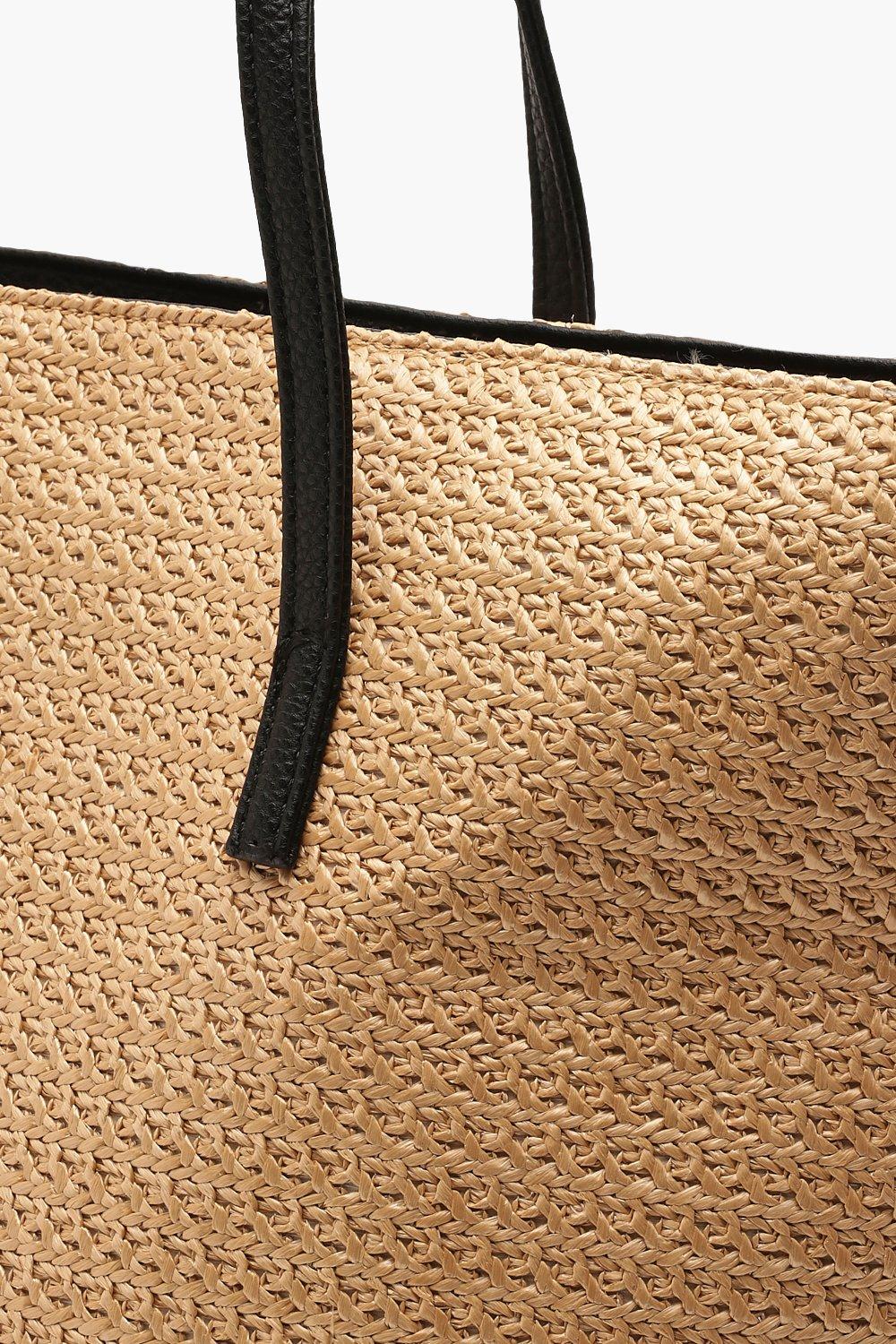 Boohoo Circle Handle Straw Bag