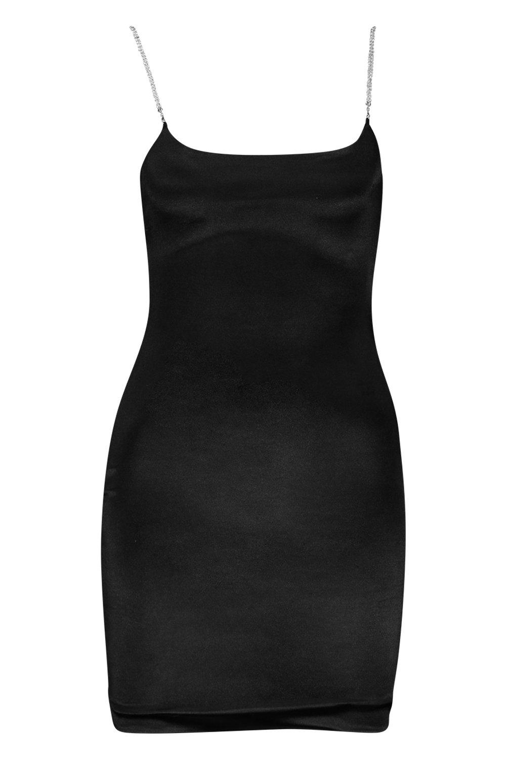 Shape Black Diamante Strap Bodycon Dress