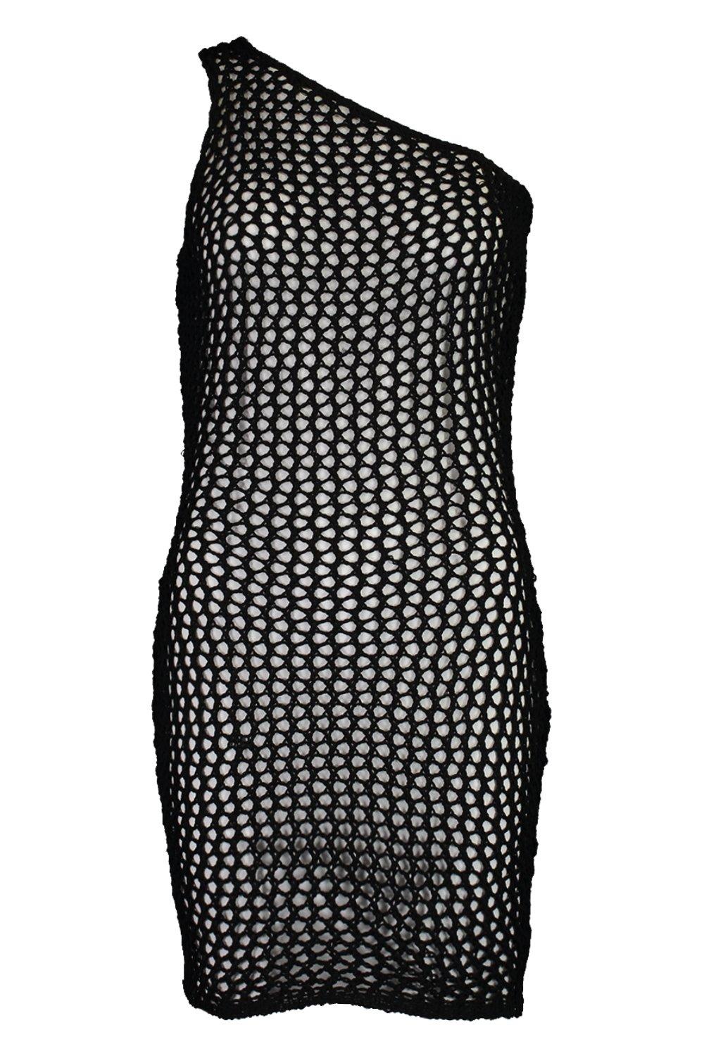 white crochet one shoulder mini dress