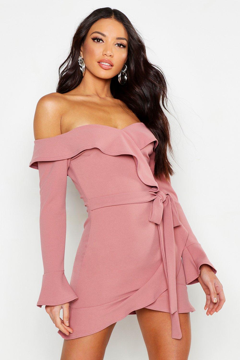 boohoo pink ruffle dress