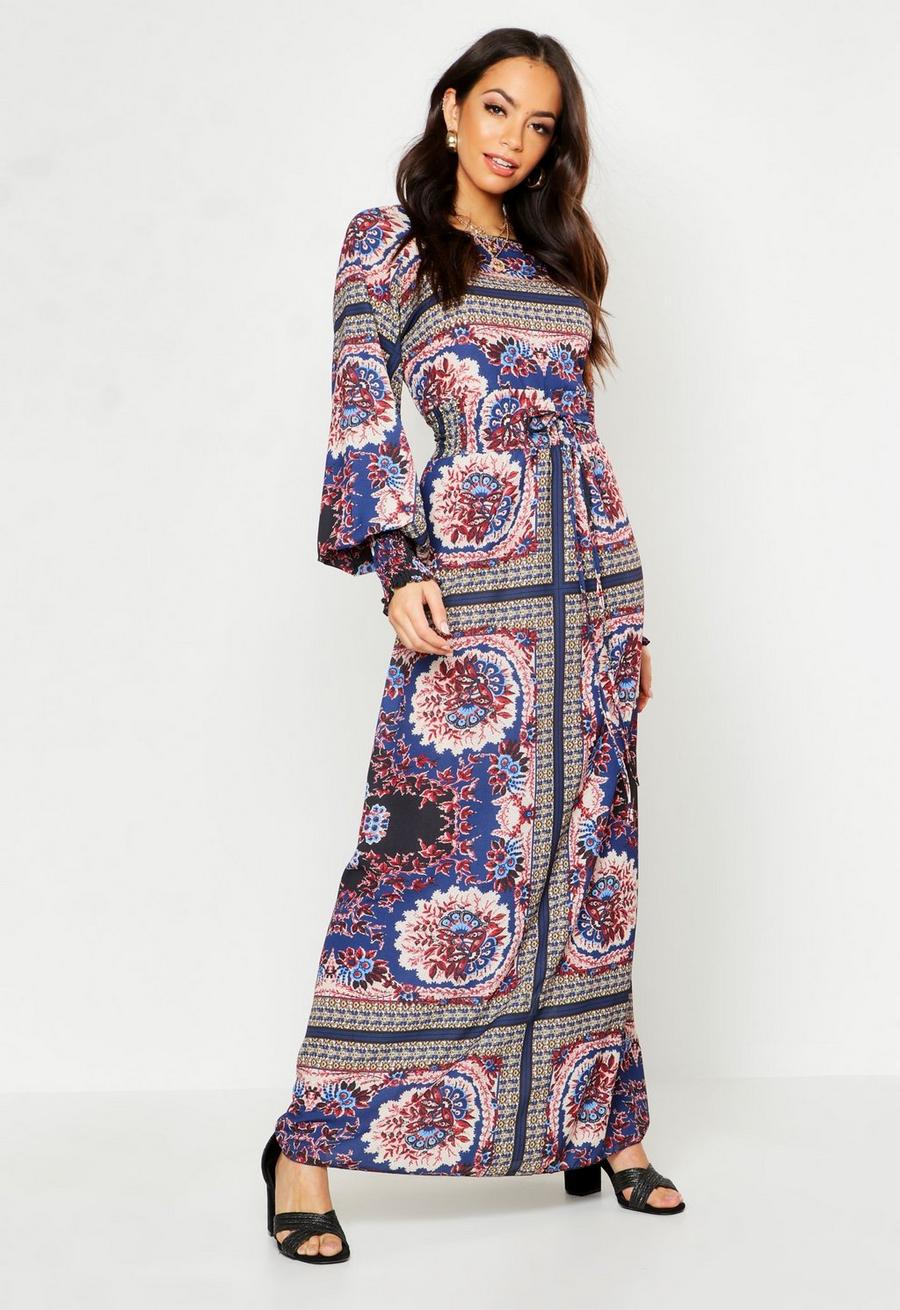 Woven Shirred Printed Maxi Dress image number 1