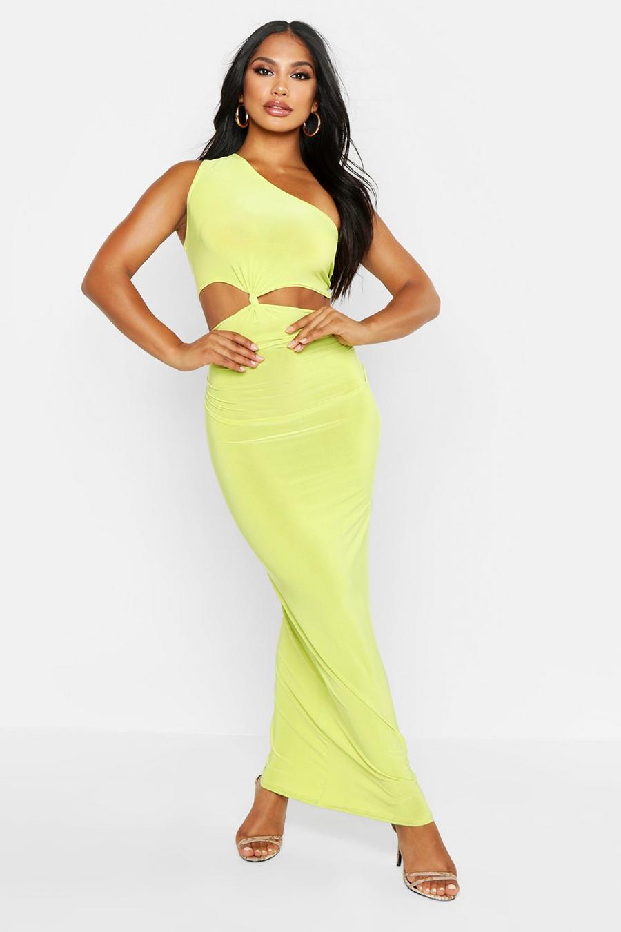 Soft lime One Shoulder Knot Cut Out Maxi Dress image number 1