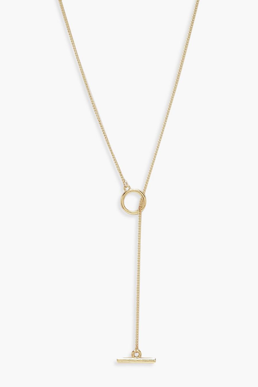 Gold Simple T-Bar And Circle Necklace image number 1
