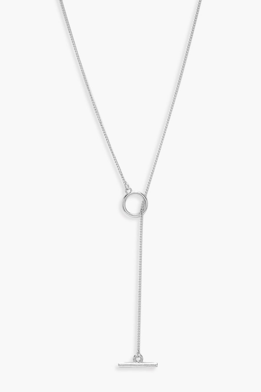 Silver Simple T-Bar And Circle Necklace image number 1