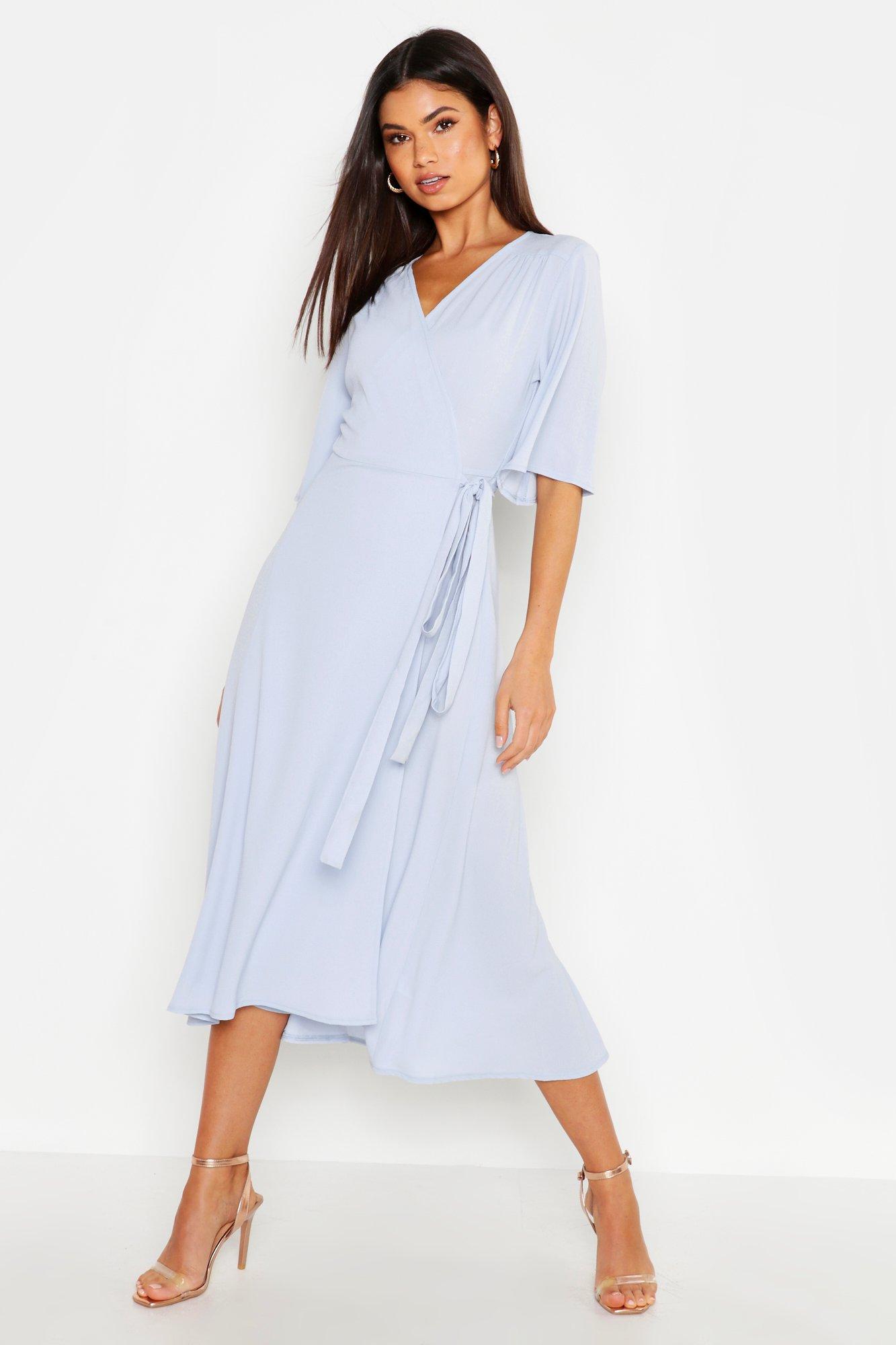 angel sleeve wrap dress