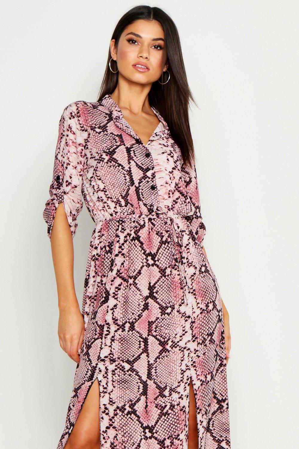 snake print shirt midi dress