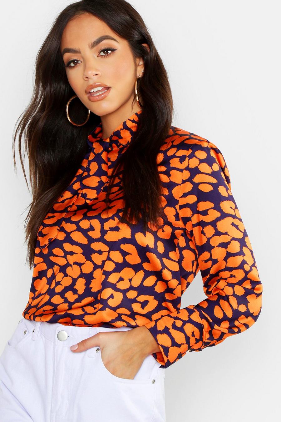 Leopard Print Pussy Bow Printed Blouse image number 1