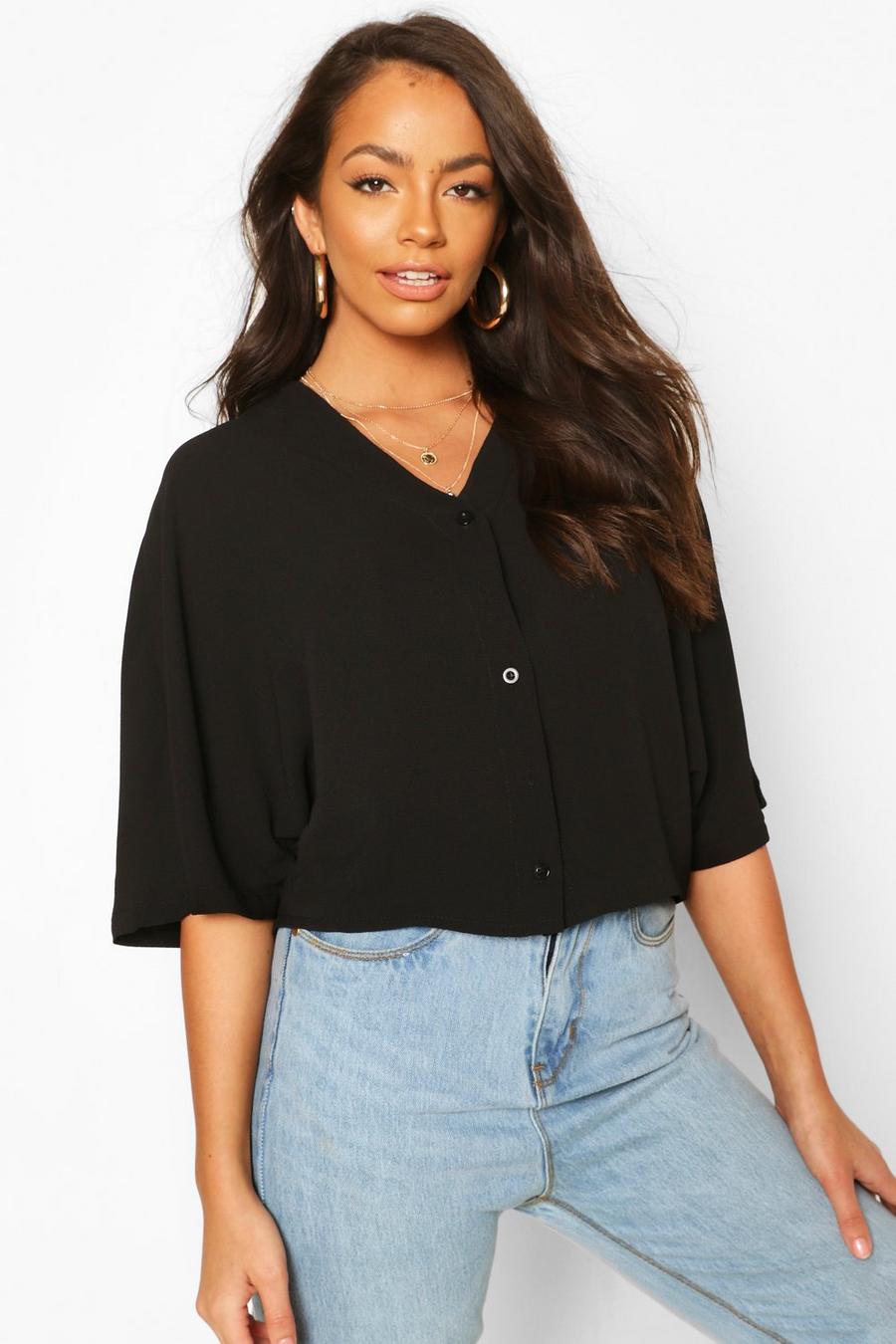 Black Oversized Button Detail Blouse image number 1