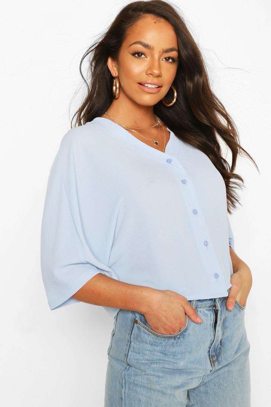 Blue Oversized Button Detail Blouse image number 1