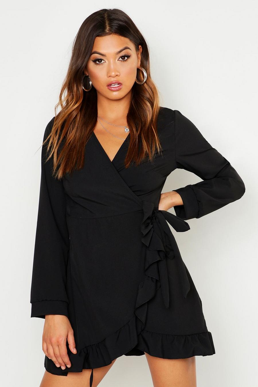 Black V Neck Tiered Smock Dress image number 1