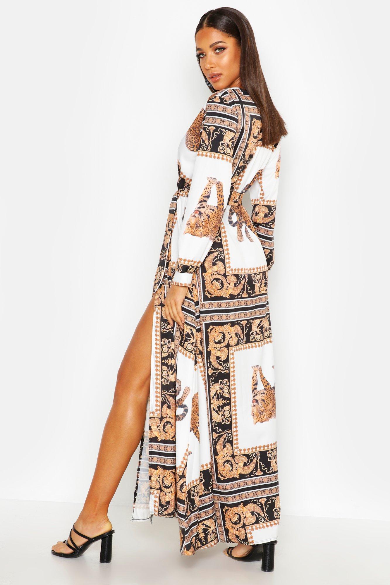 Boohoo scarf print maxi on sale dress