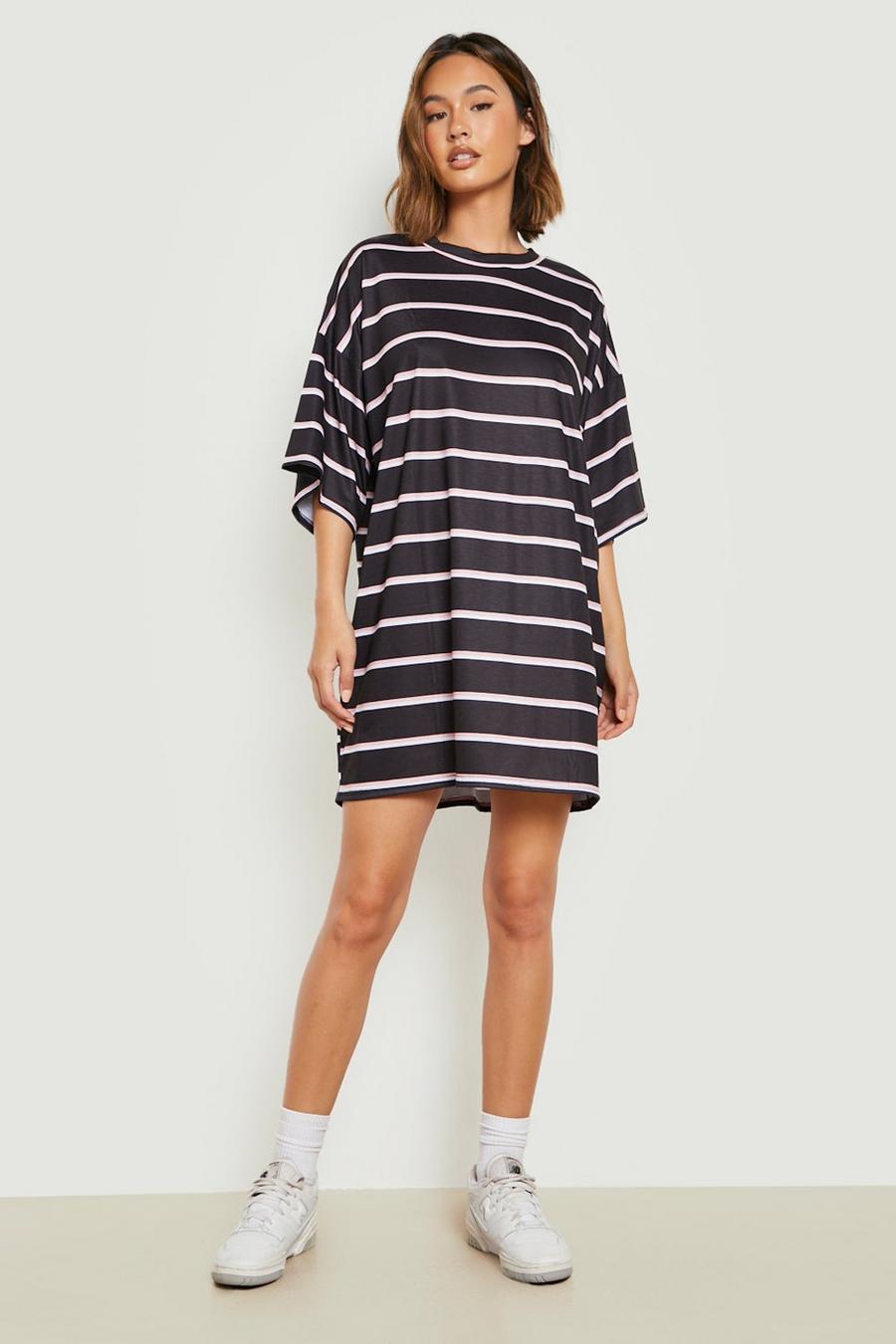 Navy Oversized Stripe T-Shirt Dress image number 1