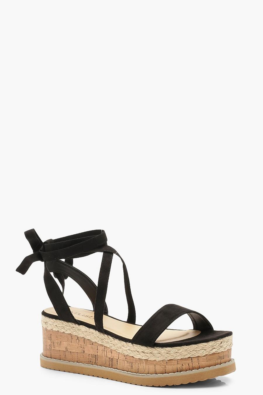 Black Flatform Espadrille Lace Up Sandals image number 1