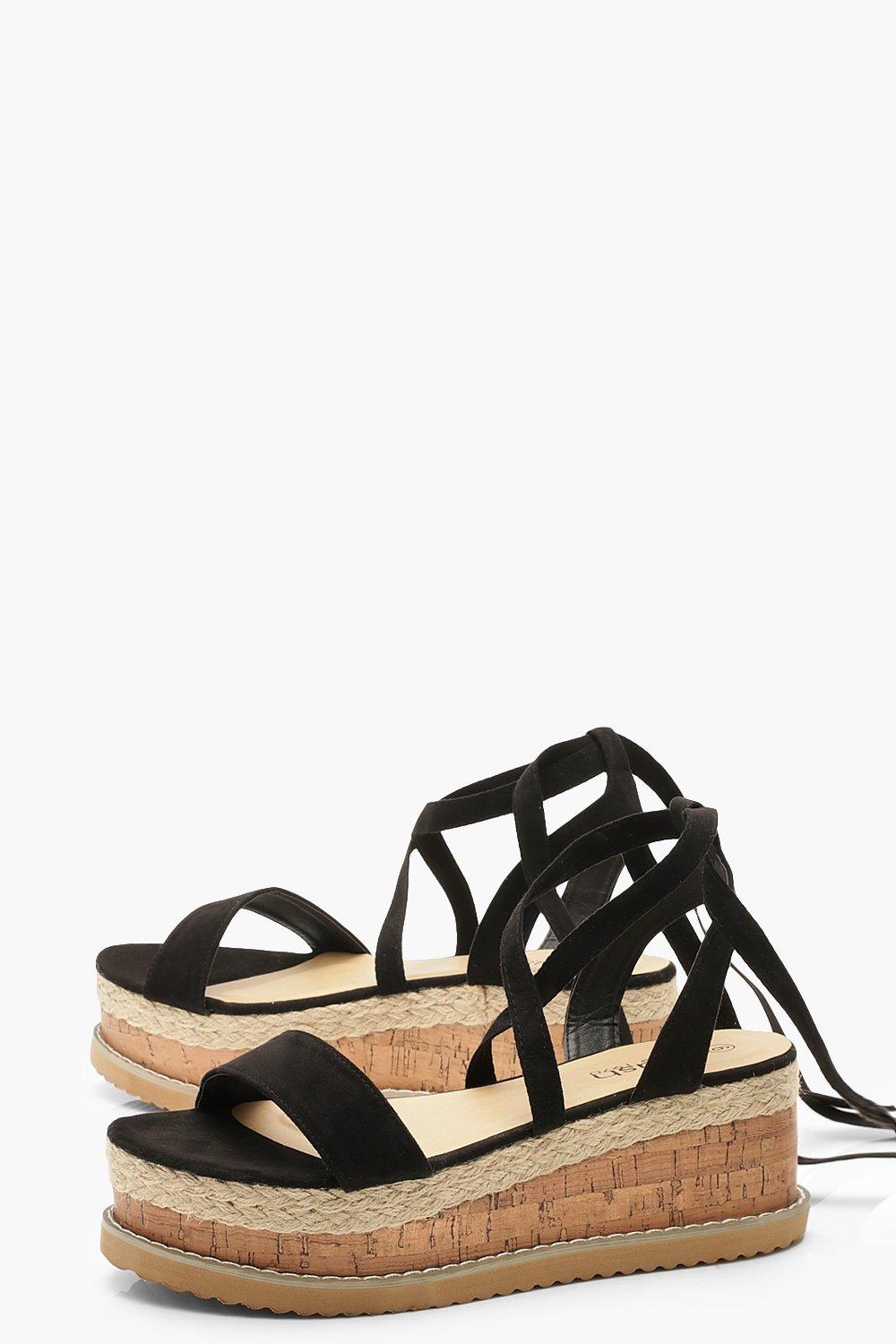 Flatform Espadrille Tie Up Sandals Boohoo