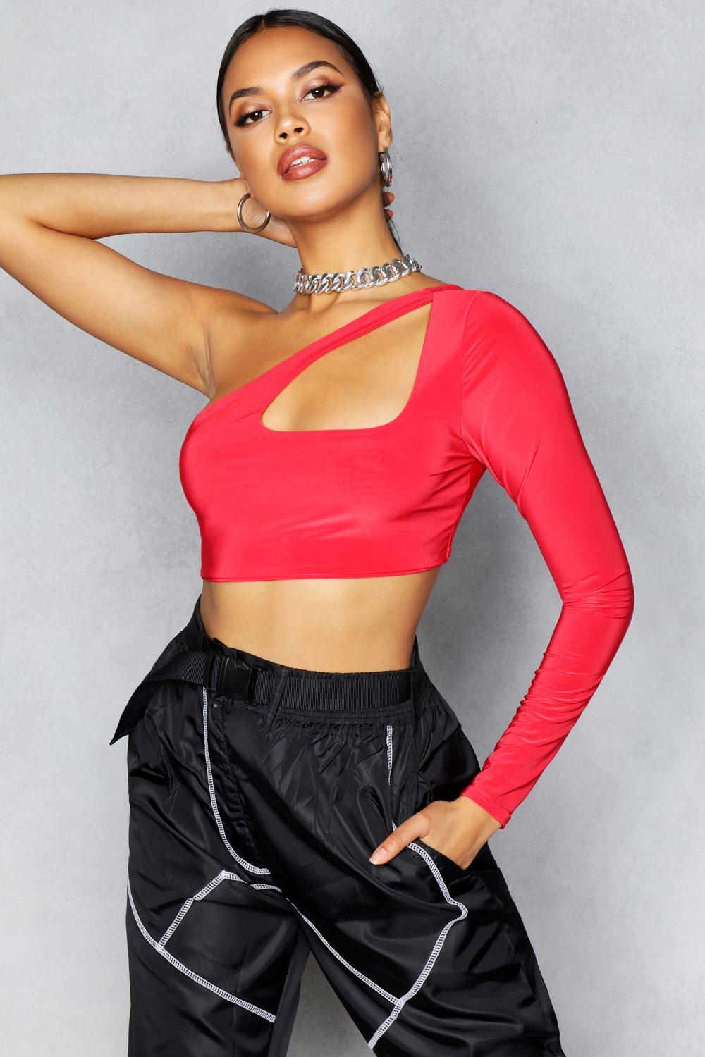 red cut out crop top