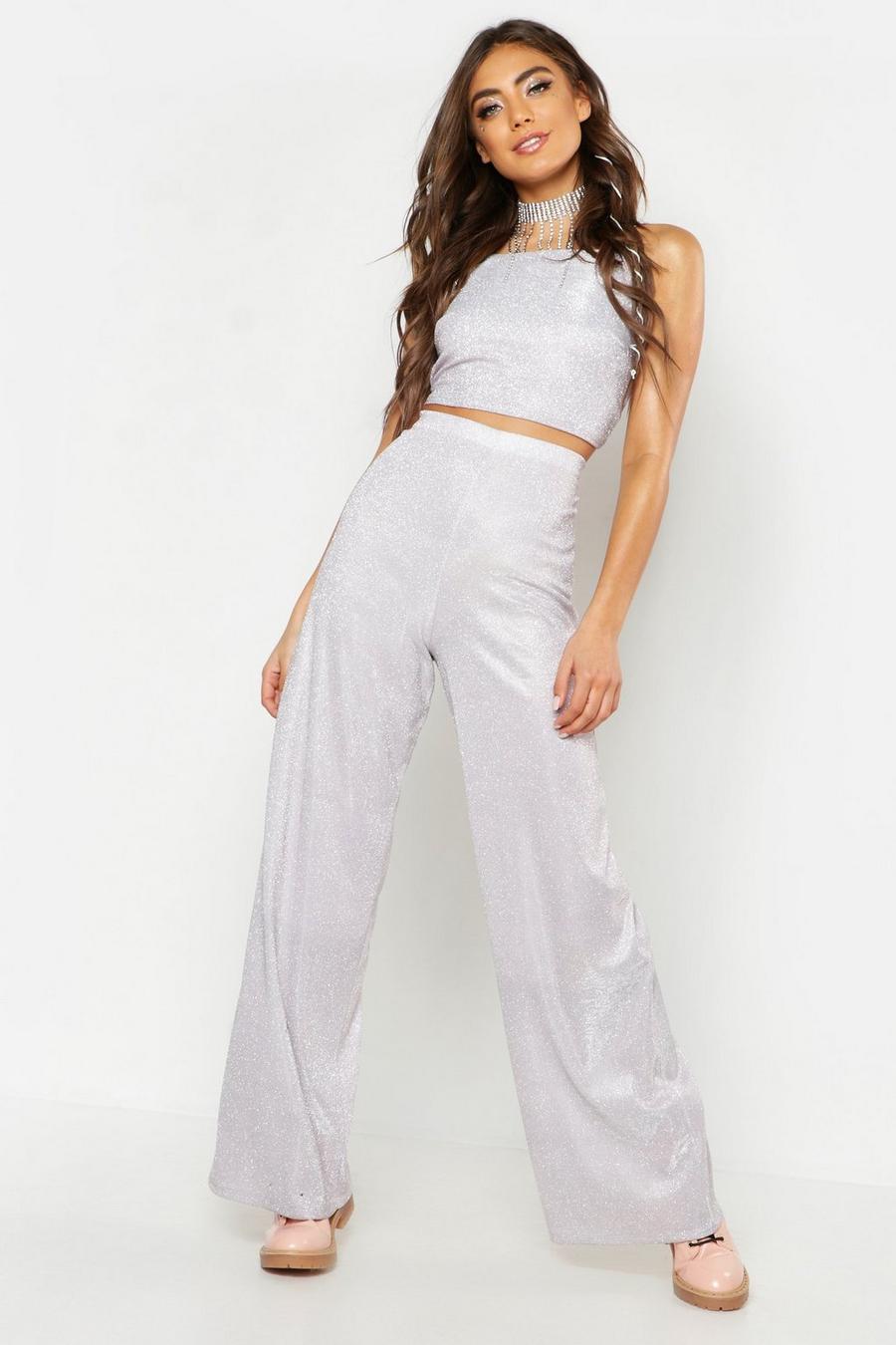 Lilac Glitter High Waisted Wide Leg Pants image number 1