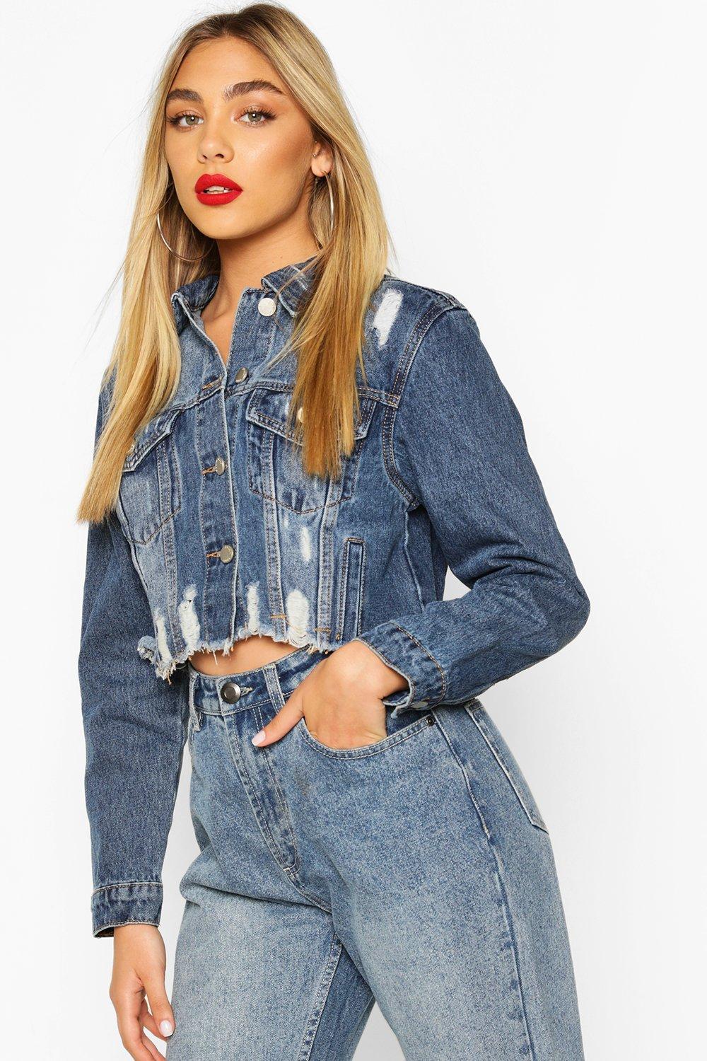 cropped destroyed denim jacket