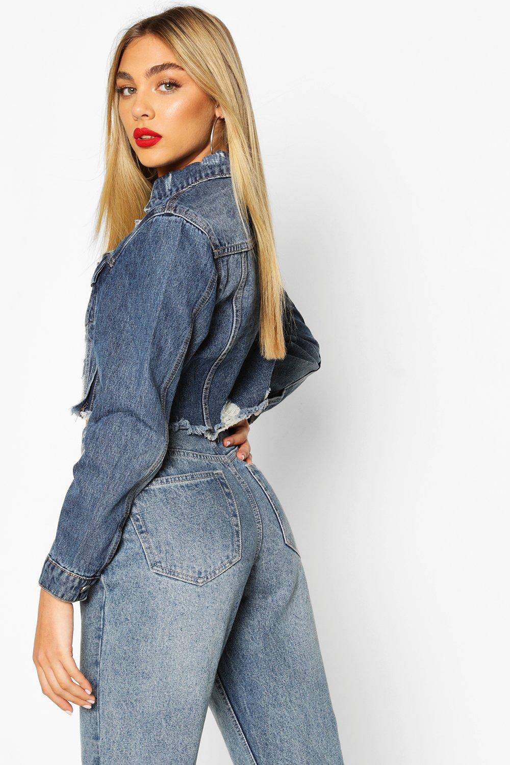 dark blue cropped denim jacket