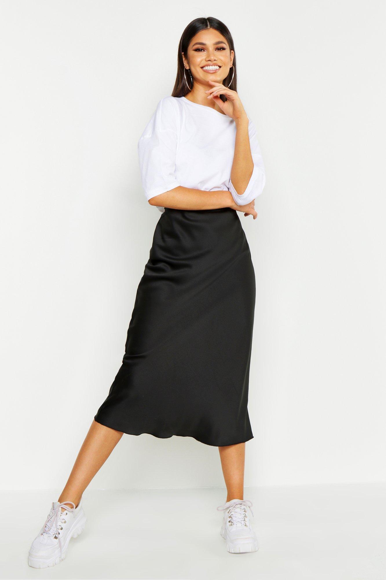 Bias Cut Satin Midi Skirt | Boohoo