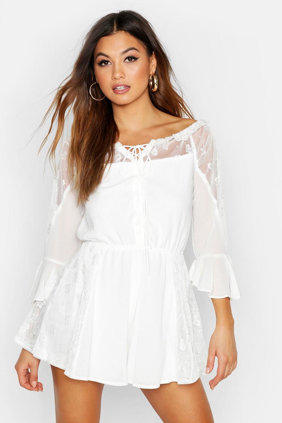 Lace Up Peasant Sleeve Playsuit image number 1