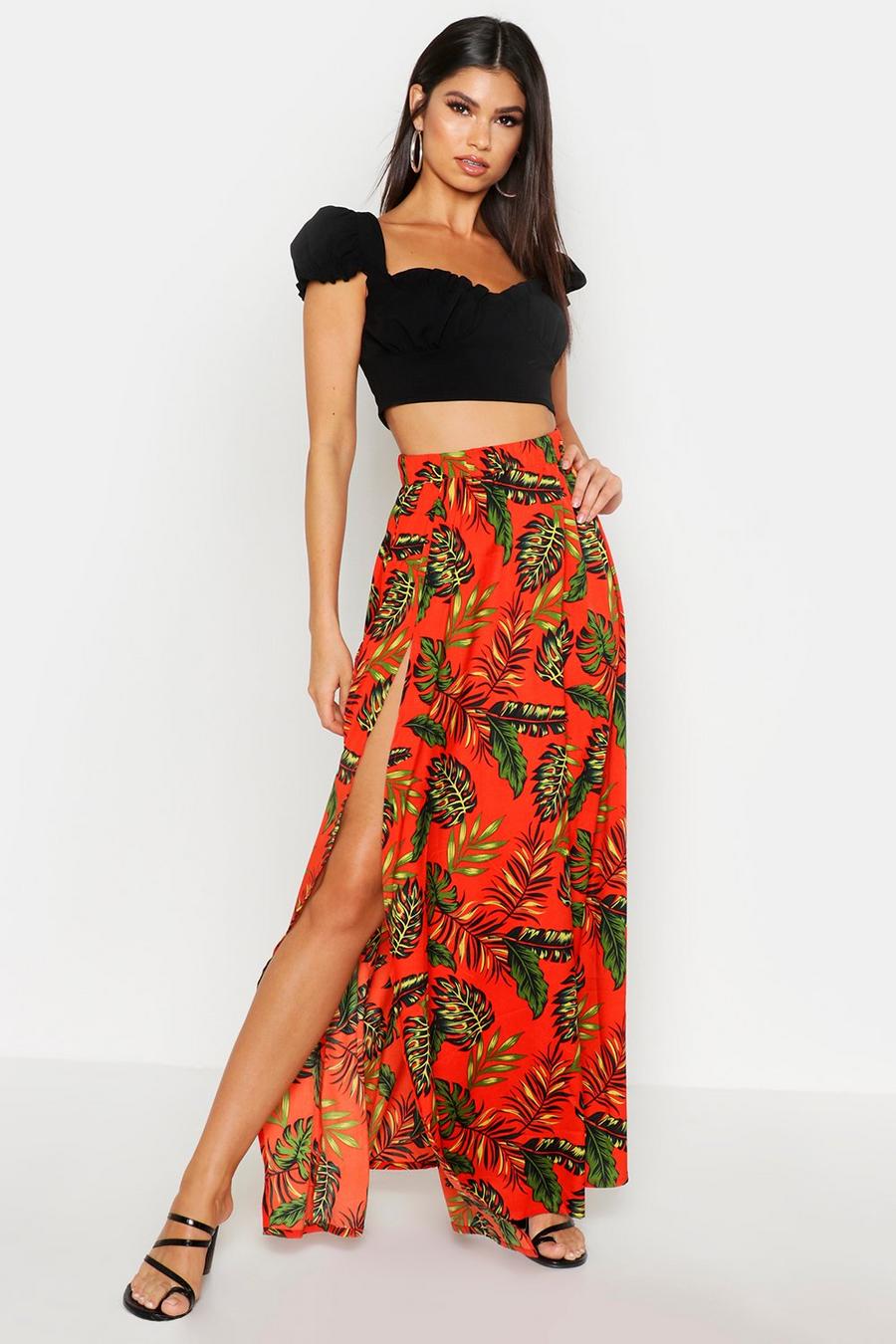 Palm Print Floor Sweeping Maxi Skirt image number 1