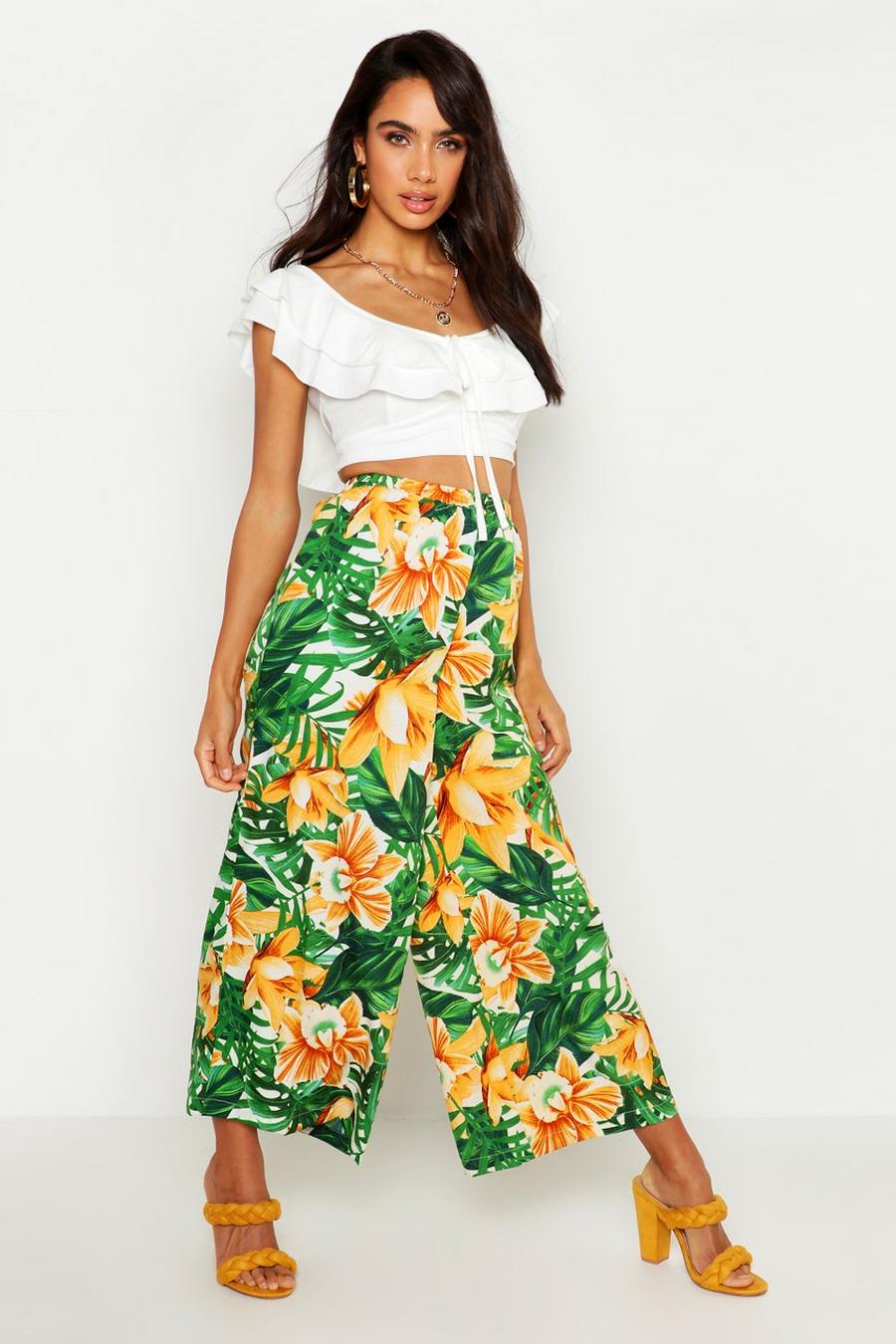Pantaloni culottes con stampa tropicale image number 1