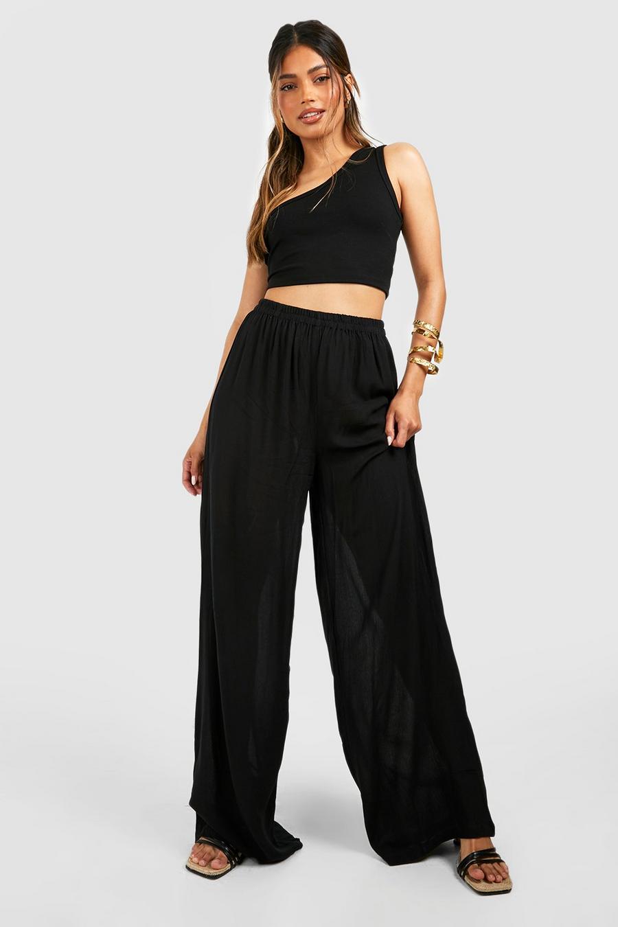 Black Cheese Cloth Wide Leg Trousers image number 1