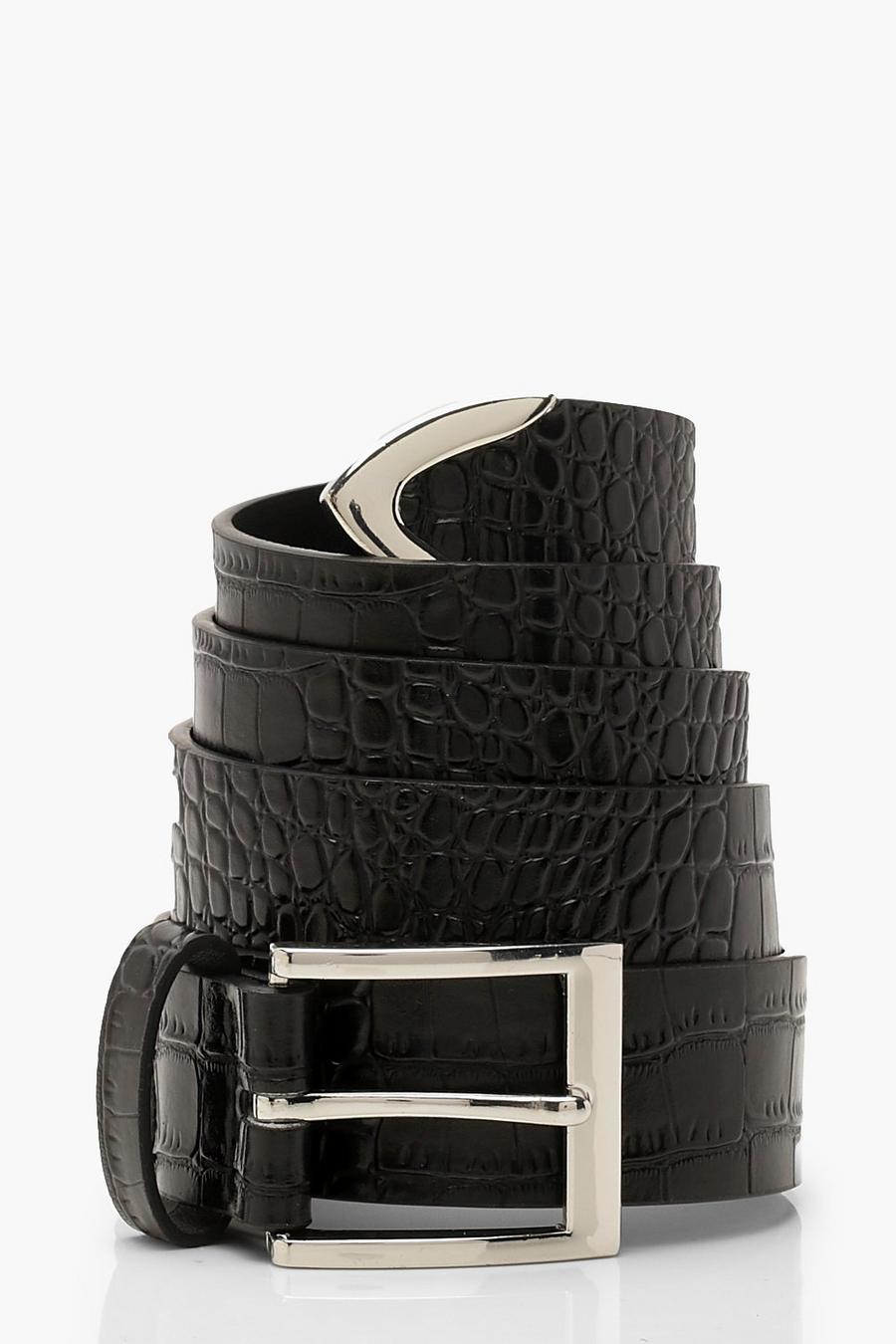 Cinturón estilo novio de cocodrilo sintético con borde Western image number 1