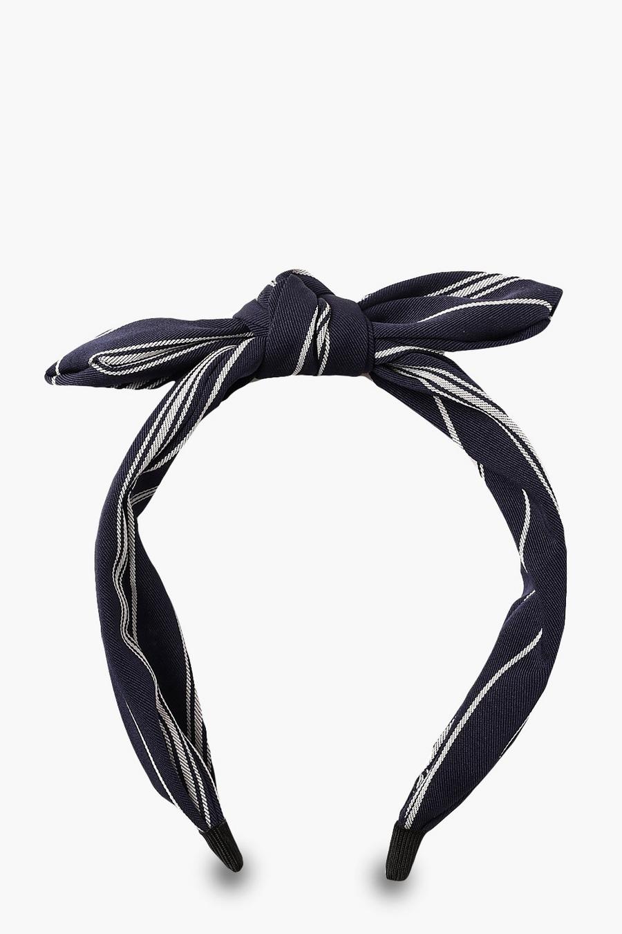 Bandeau pour cheveux à nœud rayé en lin image number 1