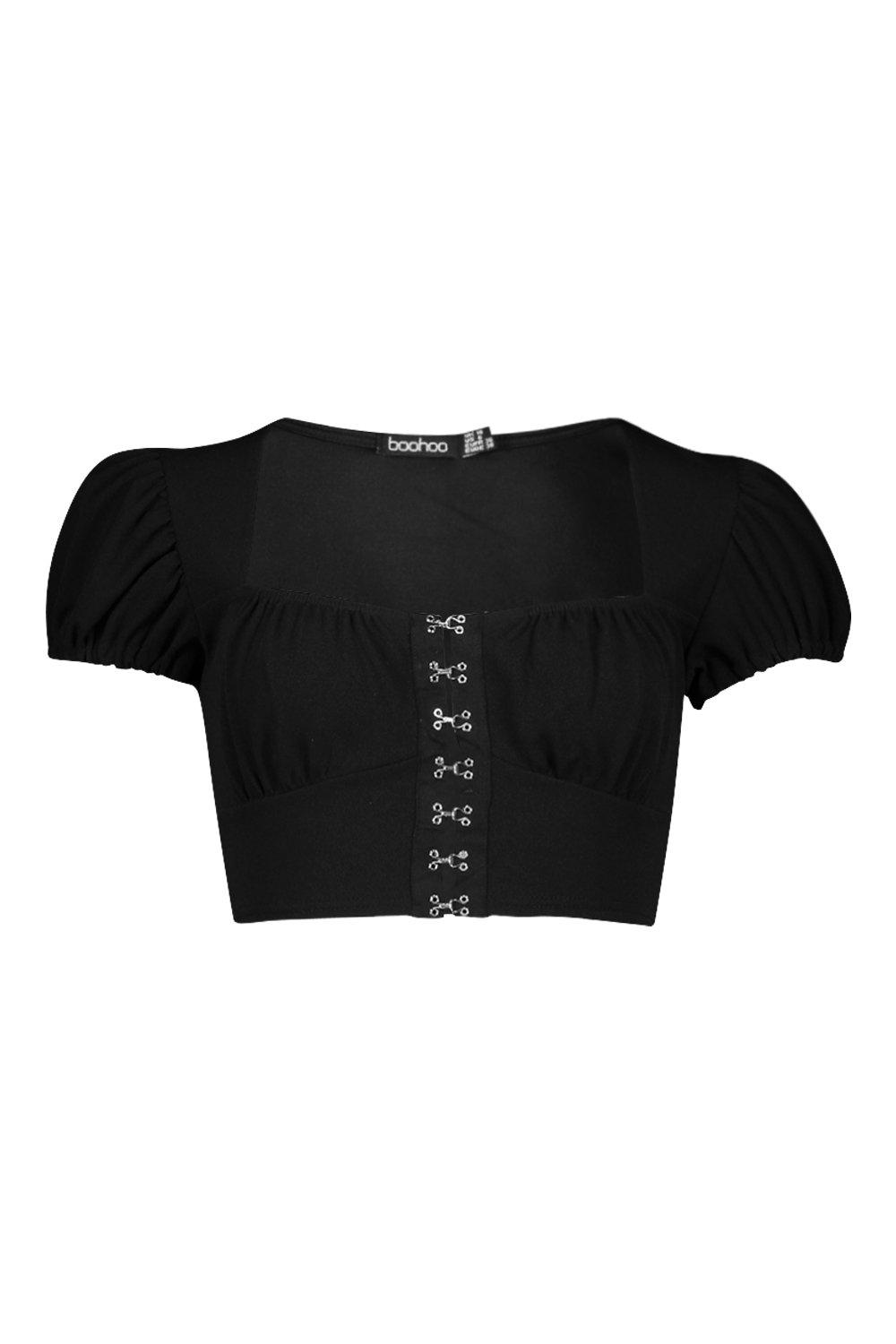 Black Hook-And-Eye Crop Top