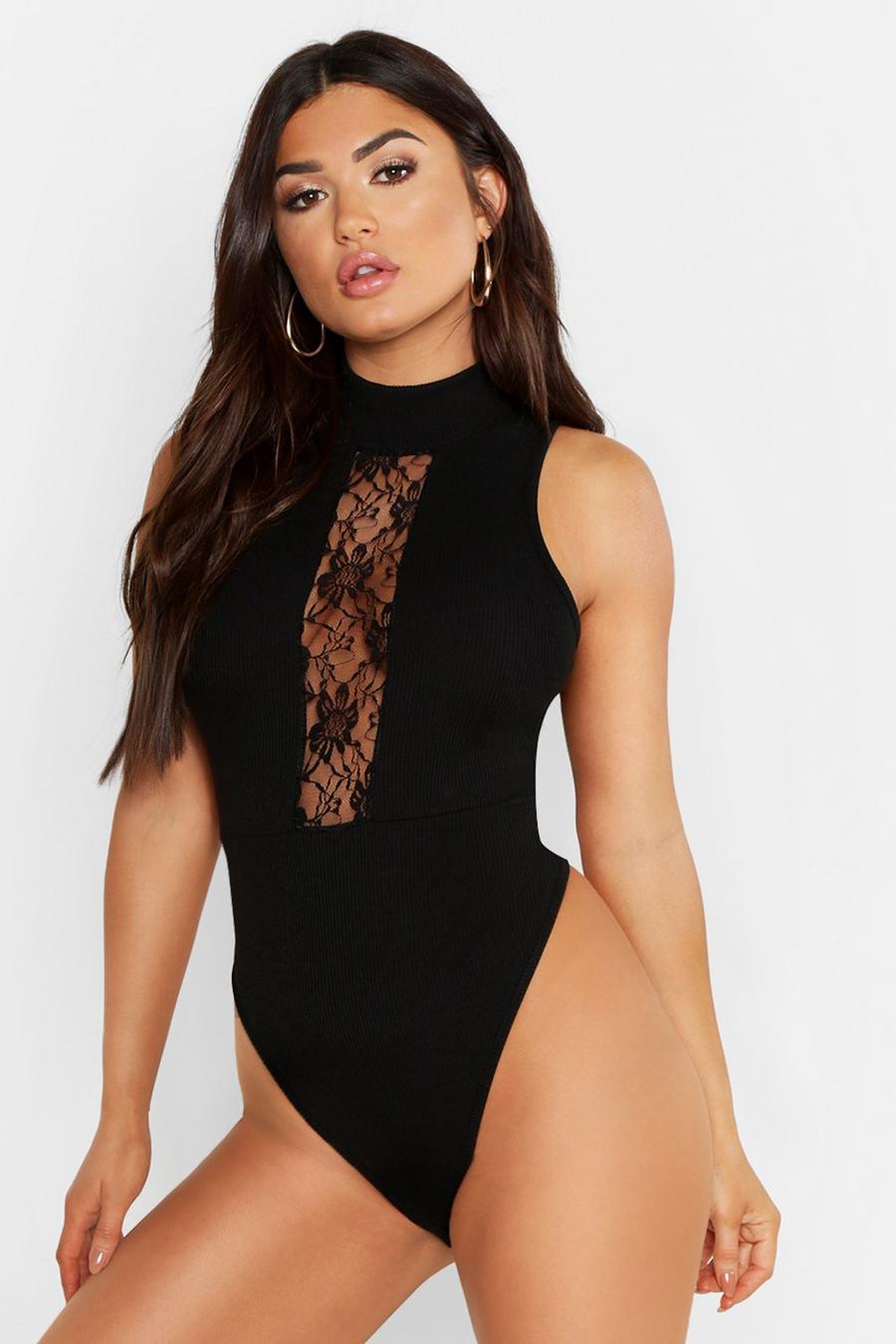 Rib And Lace Panelled Bodysuit image number 1