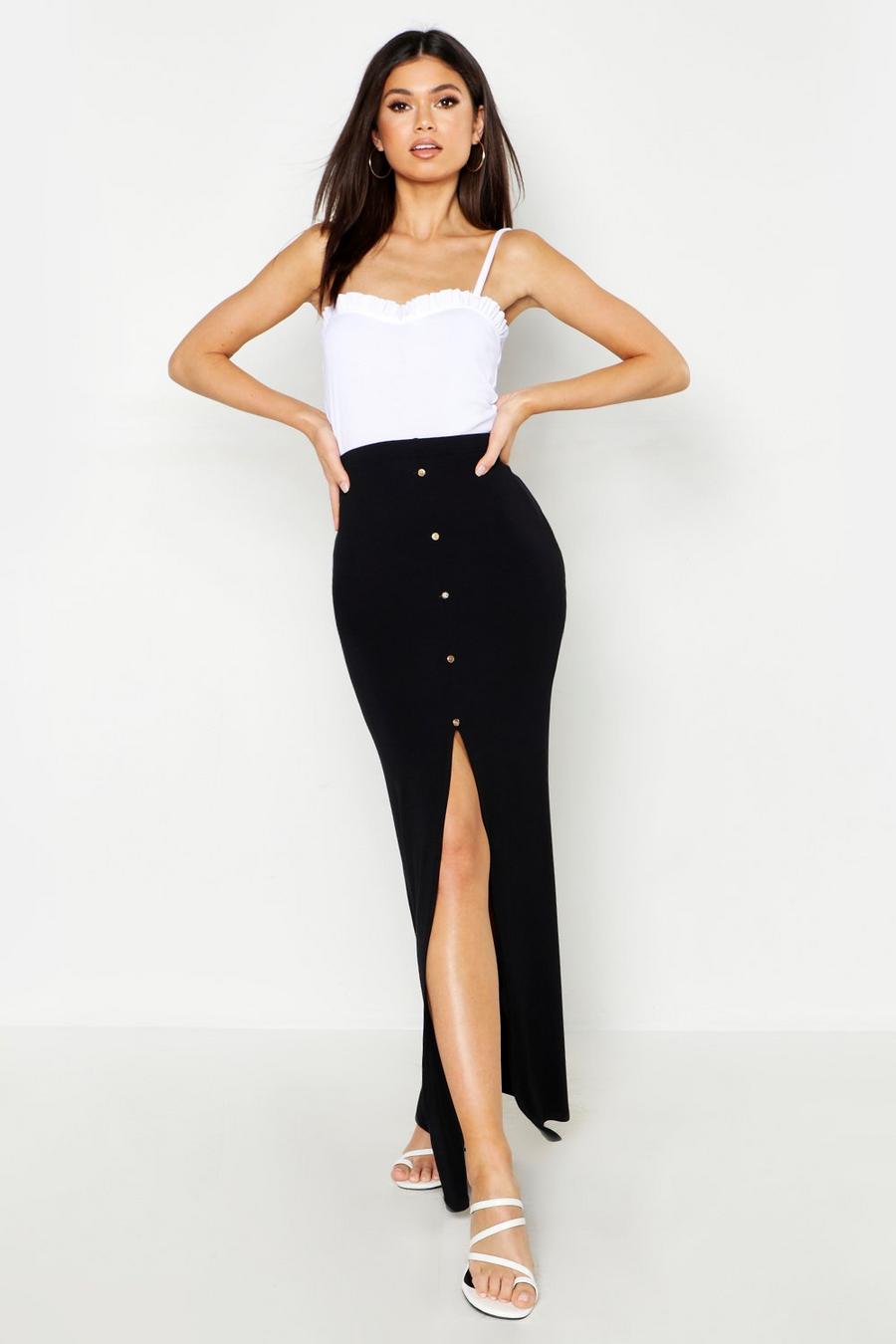 Button Front Ankle Length Jersey Maxi Skirt image number 1