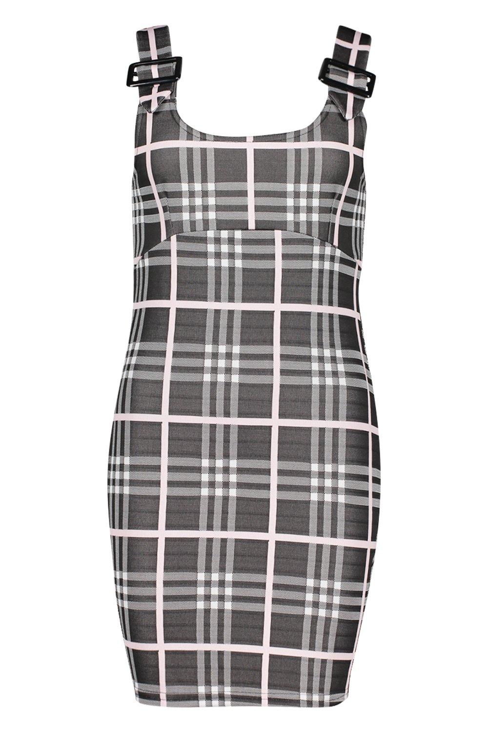 check buckle pinafore dress