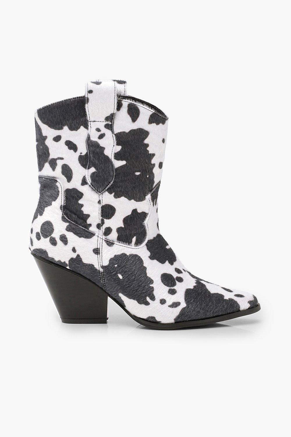 Black Cow Print Boots