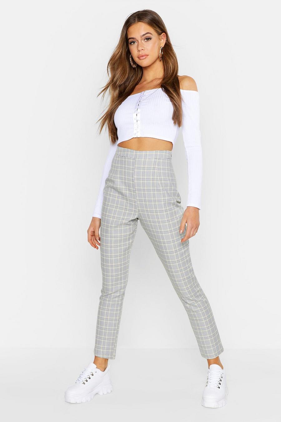 Grey Contrast Checked Tapered Pants image number 1