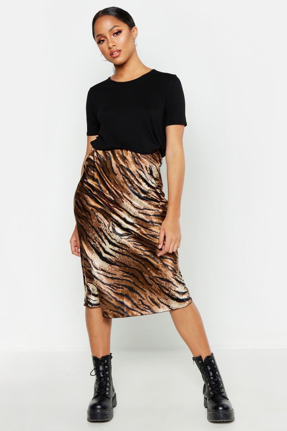 tiger print satin skirt